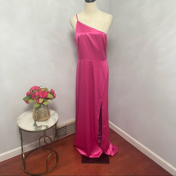 # Likely Cardallino Asymmetrical Fuchsia One Shoulder Strap Gown New With Tag - Picture 3 of 16